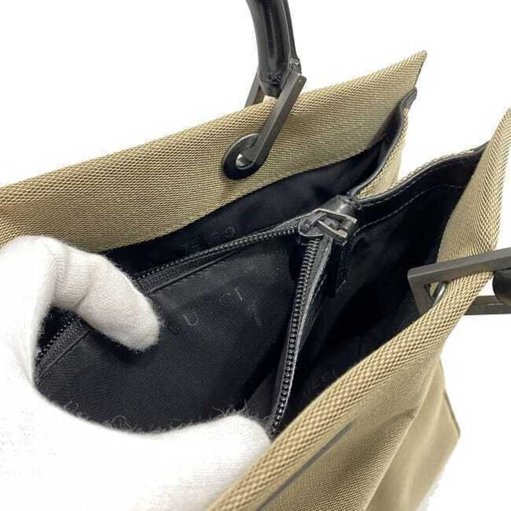Gucci Bag Black Tote Bamboo Handbag Canvas Beige Vertical - Picture 7 of 10